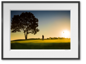 framed print of golfer on green