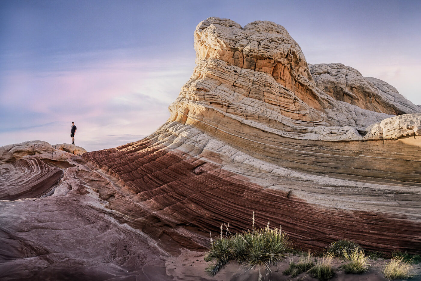 Desert-Hiker-Contemplates-Stone